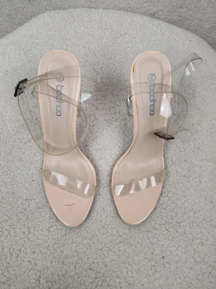 Boohoo The Glass Mujer Tacones 9 Transparente Correa al Tobillo Bloque Tacones Altos Sandalia Zapatos Foto 2 de 4