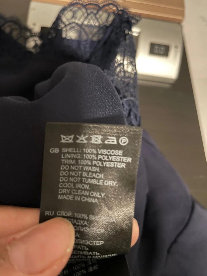 Reiss Womens Jumpsuit Size US 10 Navy Viscose Wide Leg Strap Lace Trim Pleated - Image 4 of 4