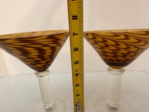 Set of (2) - Amici - Tortoise Shell Pulled Feather - Martini Glasses - 7" Tall - Picture 4 of 5