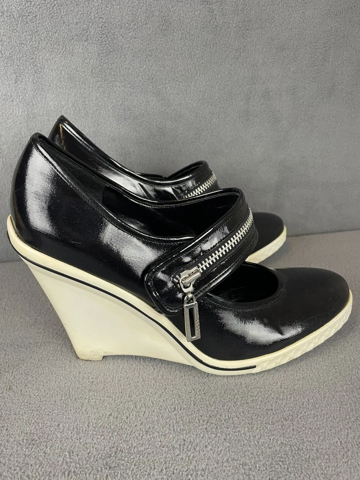 BCBGirl Enrica Negro Correas Cremallera Detallado Tacones de Cuña Para Mujer Talla 10B Foto 3 de 4