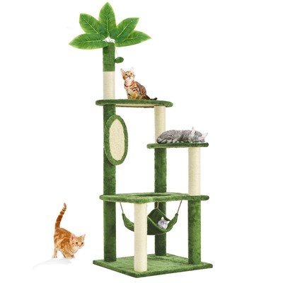 61'' Large Cat Tree Tower for Indoor Cats with DIY Green Leaves Scratching Pos...