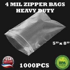 1000 - 5" x 8" ZIP SEAL TOP LOCK BAGS CLEAR 4 MIL PLASTIC RECLOSABLE BAGGIES