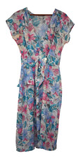 Vtg 1980s Charlee Allison Wrap Dress Sz 9/10 Pink Blue Green Peplum Secretary