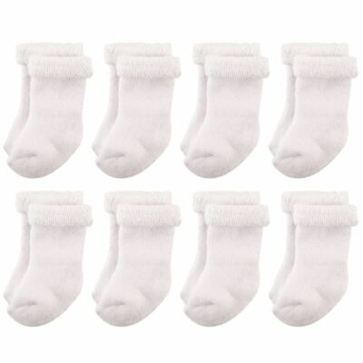 Hudson Baby Rolled Cuff Crew Socks, 8-Pack, White
