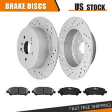 REAR Drilled Slotted Rotor + Ceramic Brake Pads for 2008-2014 Toyota Highlander