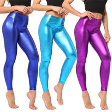 Leggings Da Donna In Colore Metallizzato Pantaloni In Ecopelle Pantaloni Da ☆