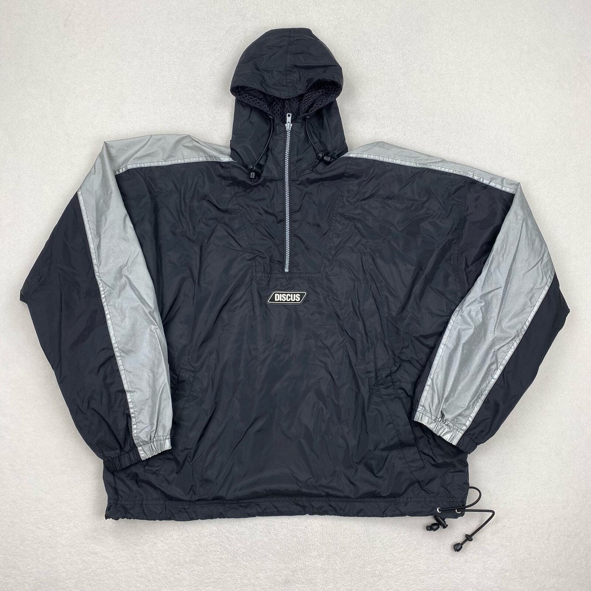 Vintage Discus Athletic Jacket Size XL Black Grey 1/4 Zip