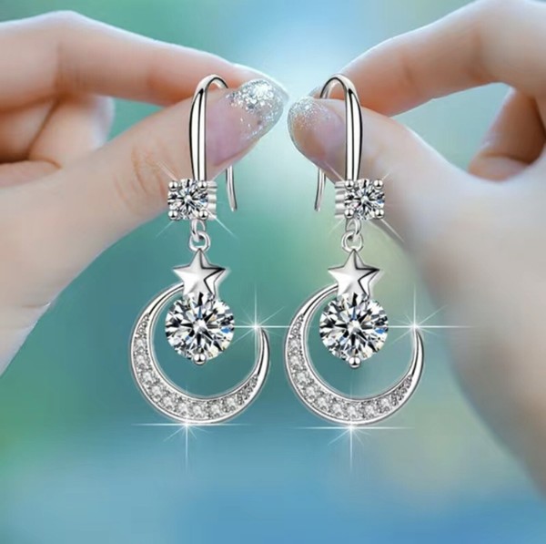 Pendientes Estrella Luna De Plata