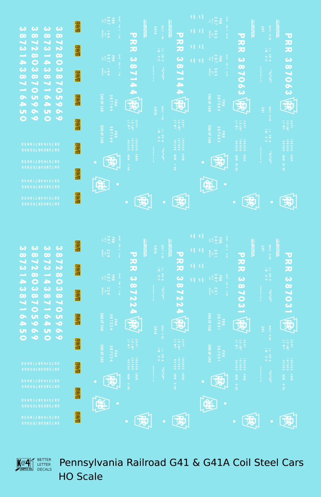 K4 HO Scale Decals Pennsylvania Railroad G41 and G41A Coil Steel Car