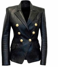 Kim Kardashian Double Breasted Motorcycle Leather Blazer Coat Jacket New