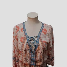 Midi Prairie Dress Sz Med Lined Flowy Cottagecore Peasant Bell Sleeves  CL09