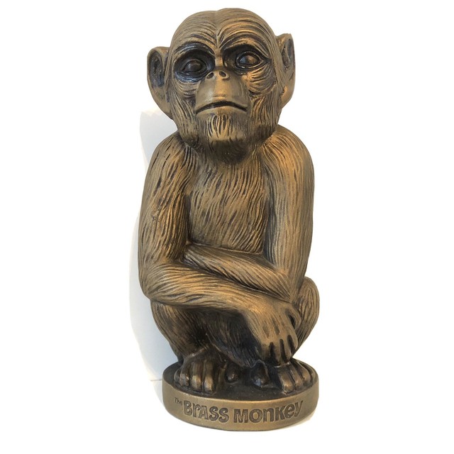 BRASS MONKEY 12" Coin Bank Niagara Plastics Heublein Liquor *Vintage