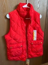 Woolrich Poppy Red Feminine Cut Quilted Pattern Duck Down Zip-Up Vest Women's M