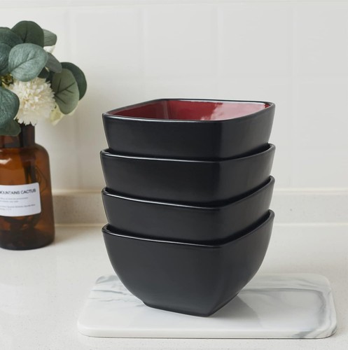 Set of 4 Large Microwave & Dishwasher Safe Colorful Inside Square Kitchen Bowls - Picture 6 of 7