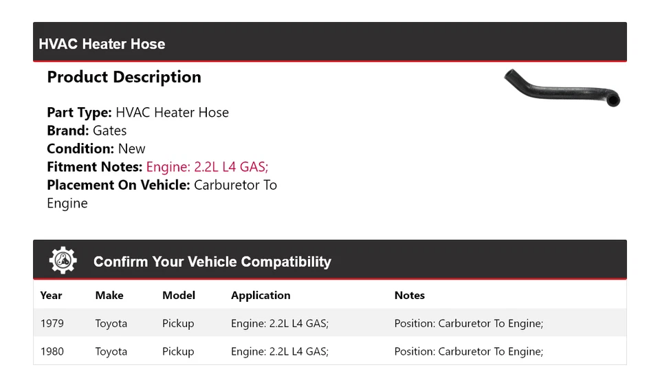 Carburador de manguera de calefacción de climatización para puertas del motor para camioneta Toyota 1979-1980 Foto 2 de 4