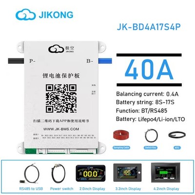 JK Smart BMS 40A 8S-17S Lifepo4 Li-Ion Lto Battery BMS Active Balance 0.4A BT