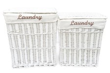 Topfurnishing White Rectangle Wicker Rattan Laundry Washing Basket With Lining
