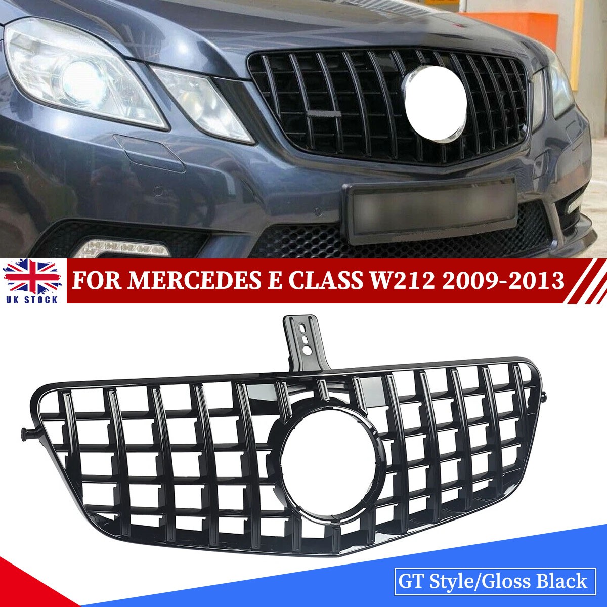 FOR MERCEDES E CLASS W212 2009-13 BLACK FRONT GRILLE PANAMERICANA GT STYLE GRILL