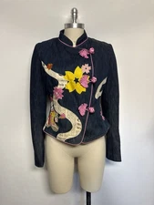 Vtg John Galliano SS2006 Blue Denim Quipao Collar Gazette Geisha Jacket US8