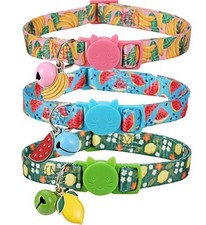 3 Pack Cat Collar with Bell and Cute Fruit Pendants, Breakaway Summer Kitten