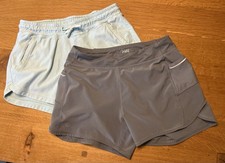 Lot Of 2 Athleta Girl Shorts XXL/16 Mesh Racer Run Gray Sweat Light Blue