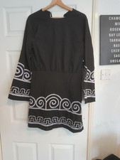 Women's Loose Long Sleeved Pullover Mini Dress, Embroidered pattern, large, Boho