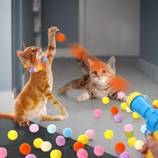 Cat Toy Ball Launcher Gun Cat Fetch Toy Gun Shooter Plush Ball Shooting Gun With