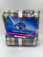 MyPillow FULL Flannel Sheet 4 Piece Set Navy Plaid