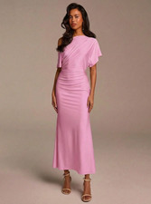 Brand New Dusty Pink Maxi Fishtail Holiday Modest Wedding Summer Long Dress