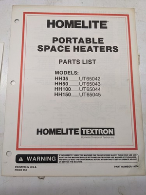 #ad HOMELITE PARTS LIST BOOK MANUAL CATALOG HH 35 50 100 150 SPACE HEATER $10.80