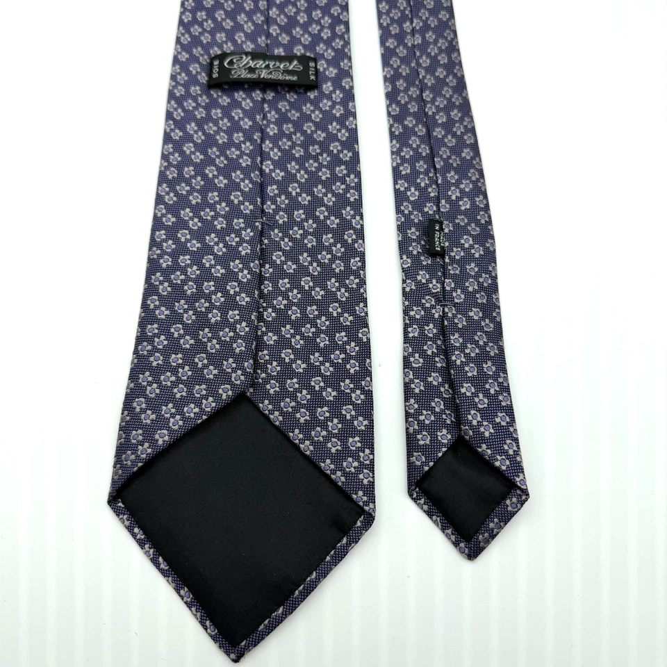 Charvet Place Vendome Men's Silk Tie Purple with Silver Flowers 3.75" x 59" - Image 3 of 4