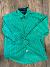 Paul Fredrick Green Navy Striped Classic Fit 16 1/2 x 32 Button Down Shirt