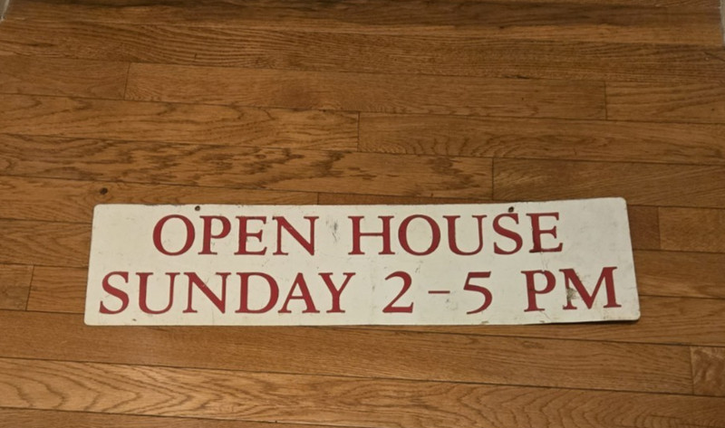 Realtor Metal OPEN HOUSE SUNDAY 2-5 PM double sided sign used 24" x 6" Red/White