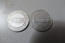 2 TTC Toronto (Ontario CANADA) Transit Commission SUBWAY Aluminum Fare Token