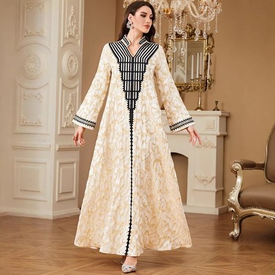 arab loose dress Arab Dubai Muslim Women's Embroidered V-neck Loose Long Dresses Formal Robe  Gown