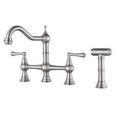 WOWOW Kitchen Faucet with Sprayer, 8 Inch Centerset Brass Bridge Kitchen