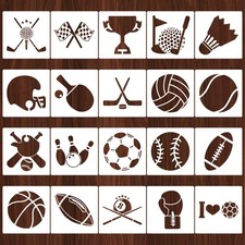 20 PCS Sports Stencils Painting Wood 5x5 Inch Reusable Theme Templates Wall