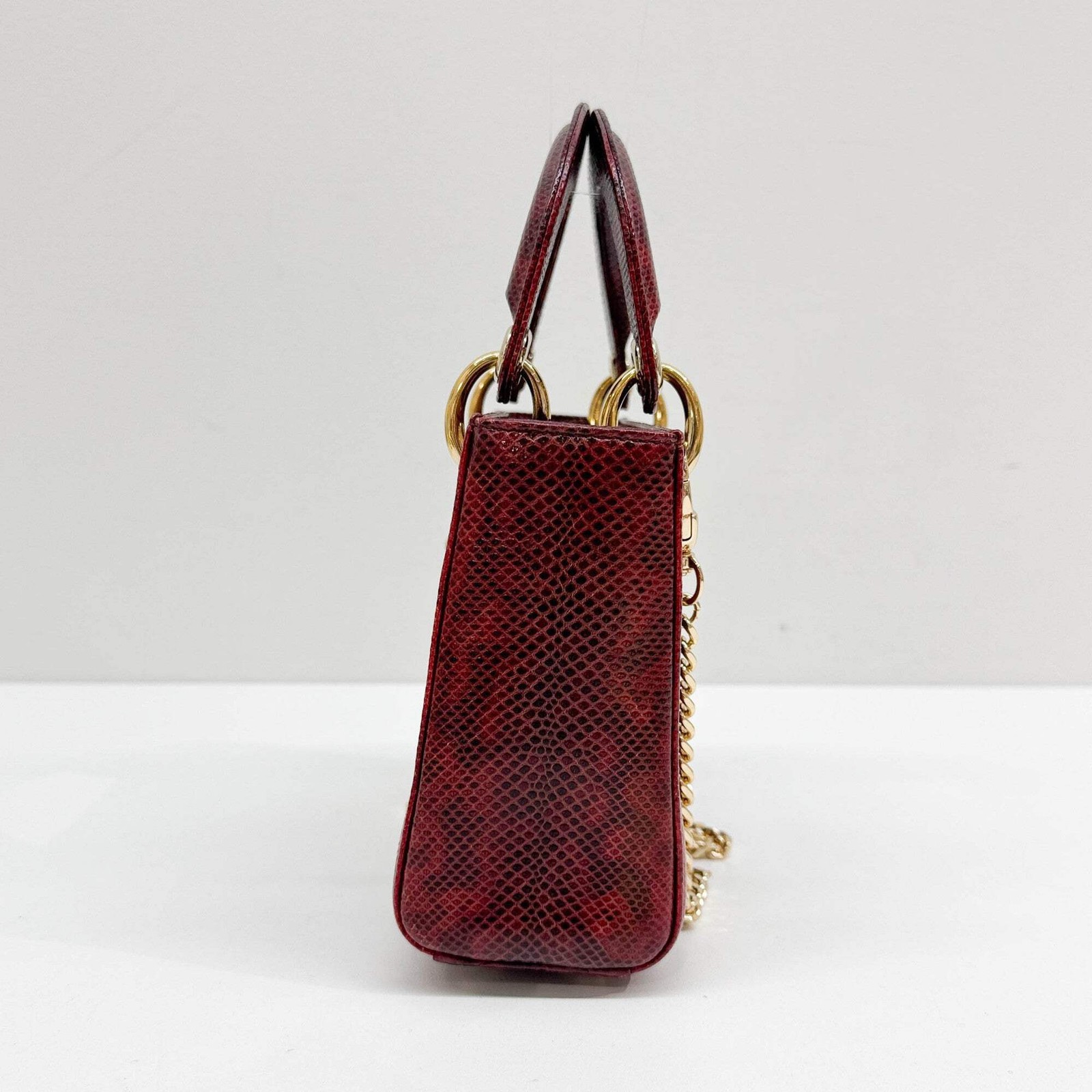 DIOR Mini Lady Dior Red Lizard Embossed Leather Two Way Bag — image 4