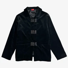 MICHEL KLEIN Vintage 90's Black Velvet Frog Closure Collared Pocket Shirt Jacket