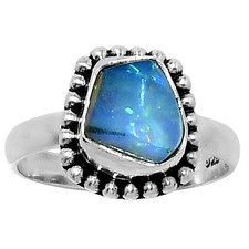 Natural Ethiopian Opal Rough 925 Silver Ring Size 7  October Birthstone