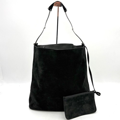 Gucci Tom Ford Era Horsebit Black Suede Shoulder Bag 001 3185 with Pouch Auth