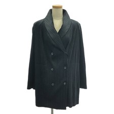 Pleats Please Issey Miyake Velour Pleated Shawl Collar Jacket Coat Black Size 3