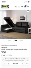 IKEA Friheten Corner Sofa Bed with Storage Black Leather