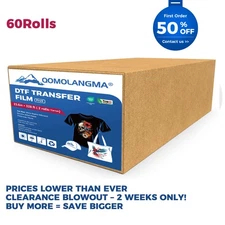 60 Rolls Instant Hot Peel 24in x 328ft DTF Pet Transfer Film, Double Sided