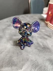 Vtg Fenton Mouse Blue Cobalt Carnival Purple Iridescent Figurine  signed