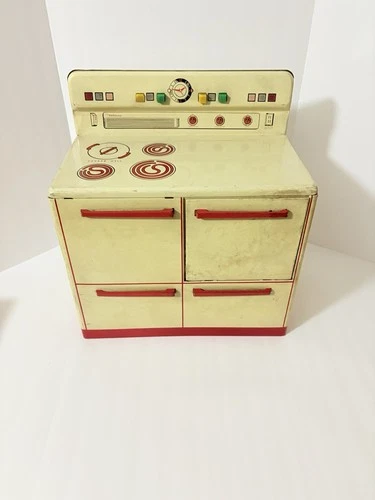 Vintage 1950’s WOLVERINE Tin Lithograph Toy Stove Oven Range Kitchen Red White