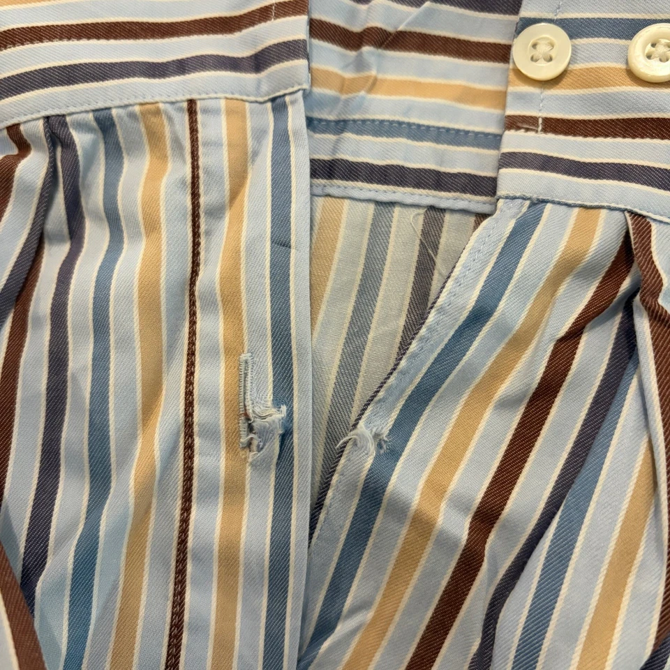 Gitman Bros Sport Button Down Dress Shirt Men 3XL Blue Beige Striped Italy Made - Image 4 of 4