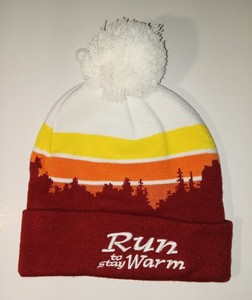 RUN TO STAY WARM MARATHON Knit Beanie Hat with Pom 5k 10k running NEW