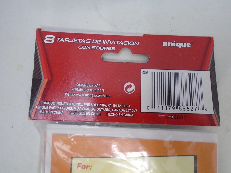 8 convites com envelopes para festa de aniversário de carros Disney Pixar - Imagem 3 de 4