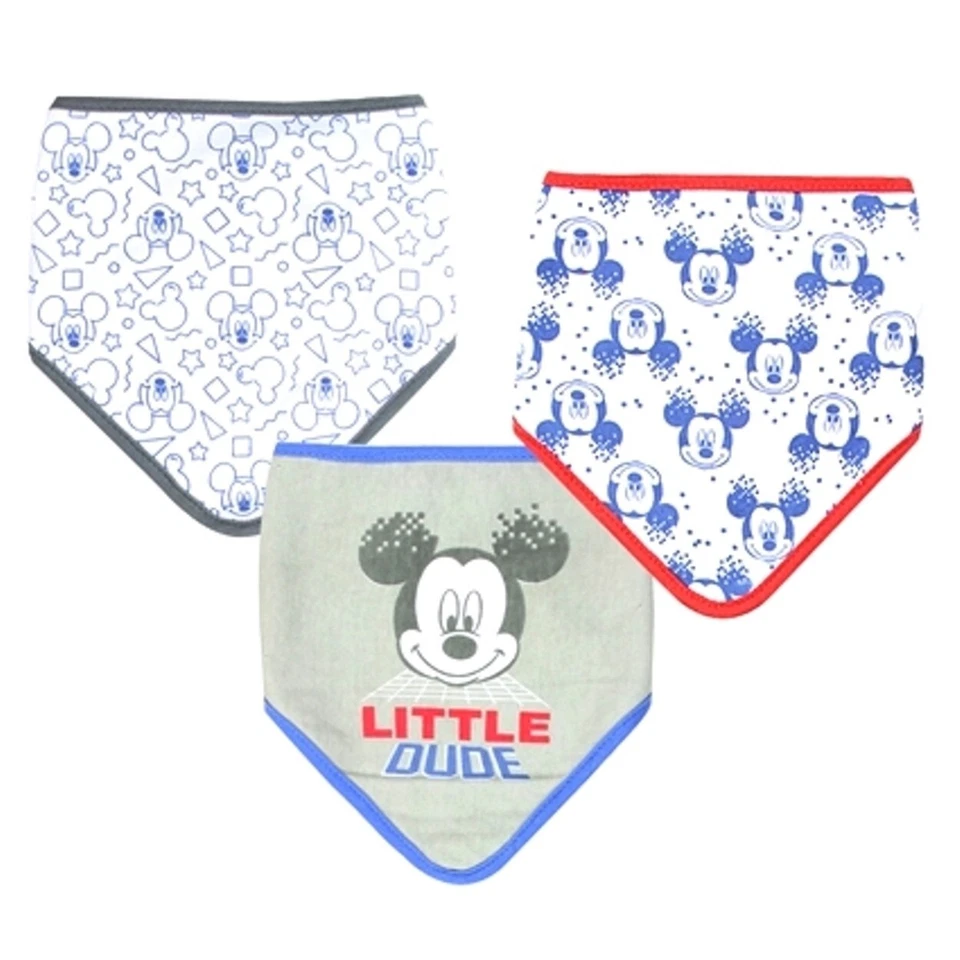 NUEVO Disney Mickey Mouse Bandana Baberos Babeo Dentición Comer Juego de 3 Piezas Azul Rojo Foto 3 de 4